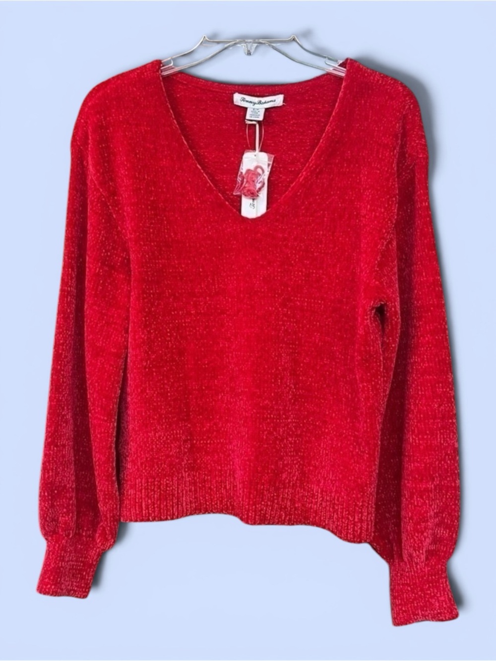 Tommy Bahama Chenille V-neck Sweater Women's Island Luna NWT Sz S Tango Red‎